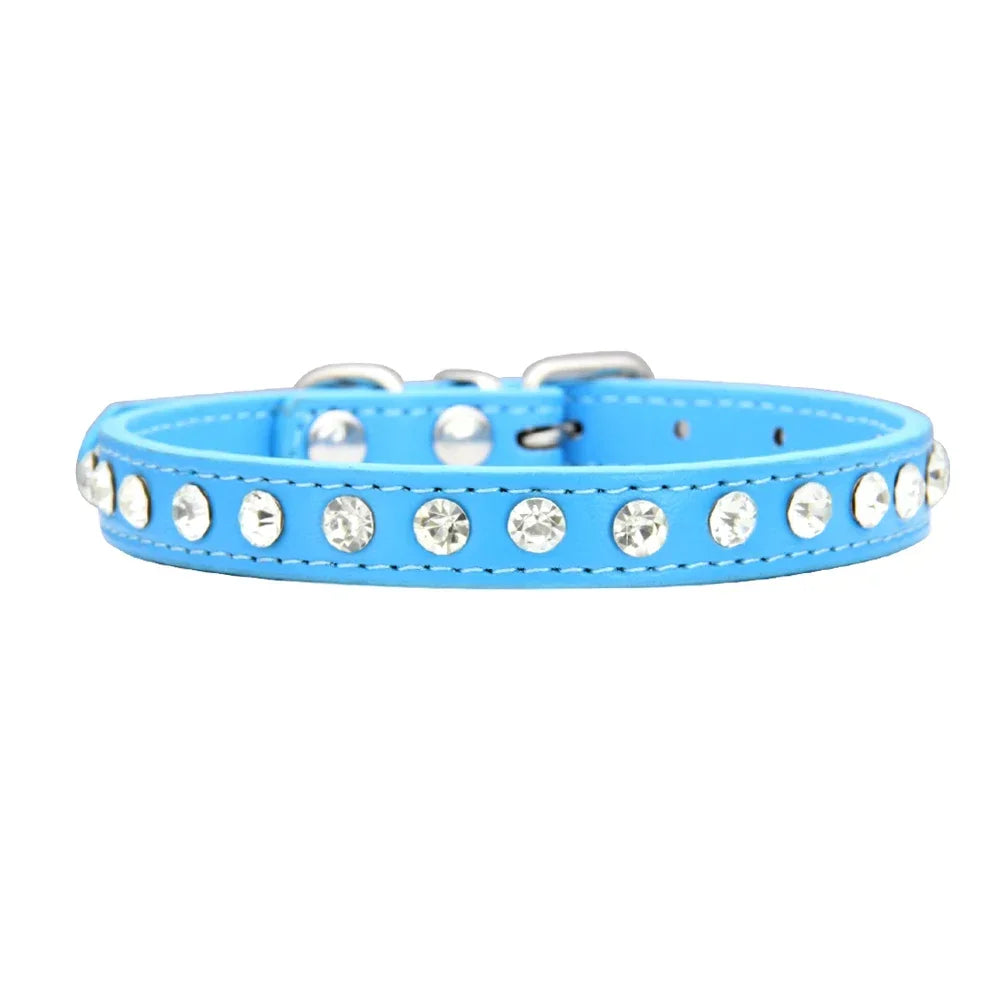 Collar de perro personalizado con diamantes de imitación: cuero sintético ajustable en 16 colores para perros pequeños y chihuahuas.