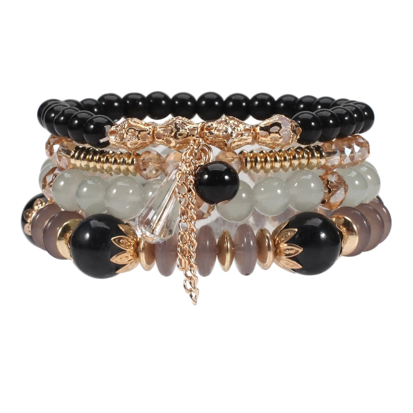 Bohemian Stackable Bead Bracelets for Women – Multilayered Stretch Bangles with Pendant Charms