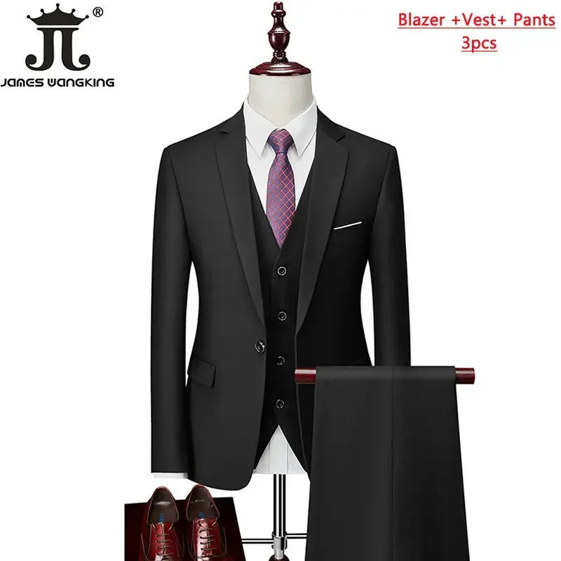 M-6XL 15 Colors Men's 3-Piece Formal Suit – Jacket, Vest & Pants for Business, Groom & Wedding