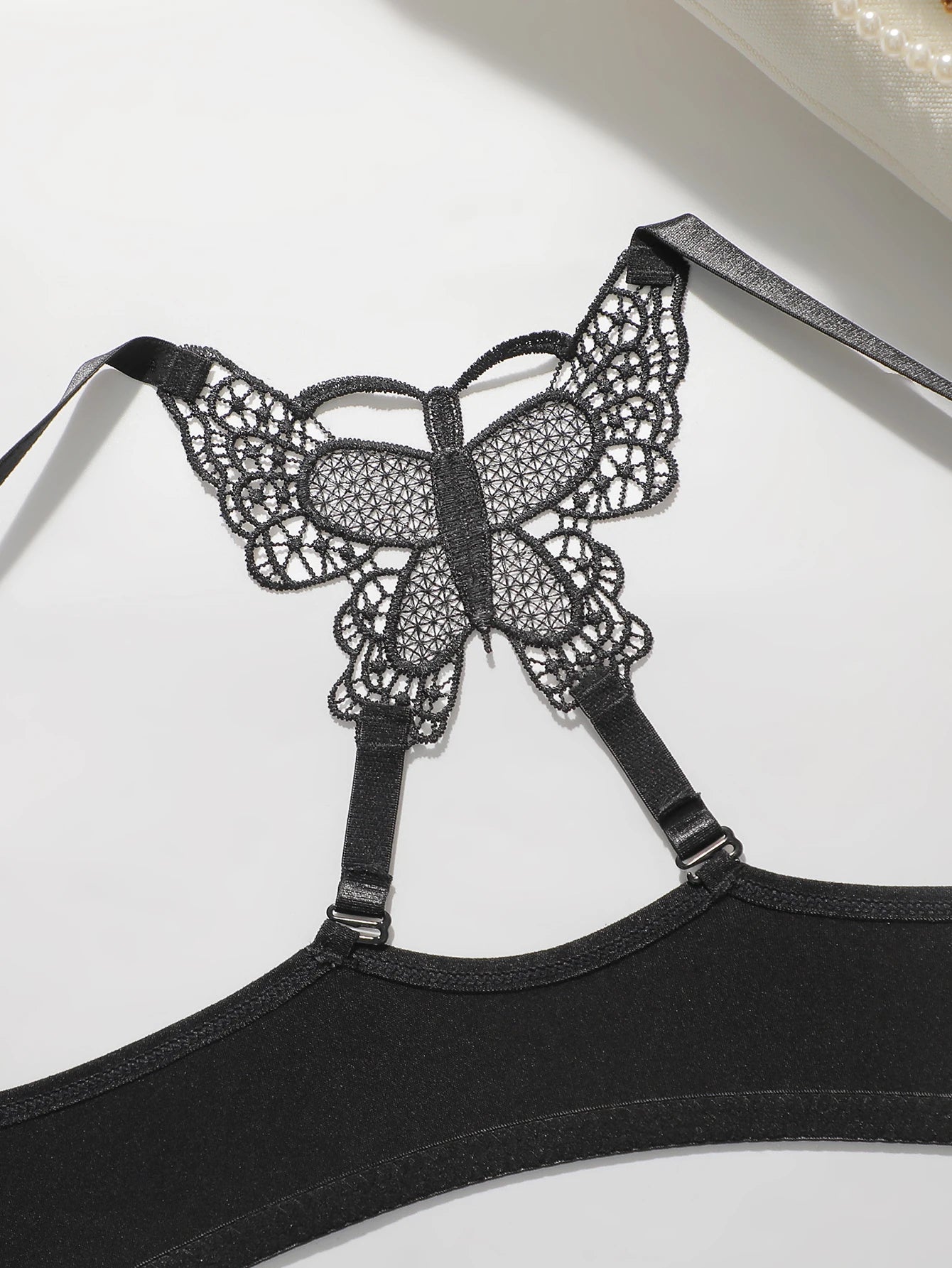 Women's Sexy Embroidered Lace Lingerie Set – Front Gathered Push Up Bra with Butterfly Back 2120