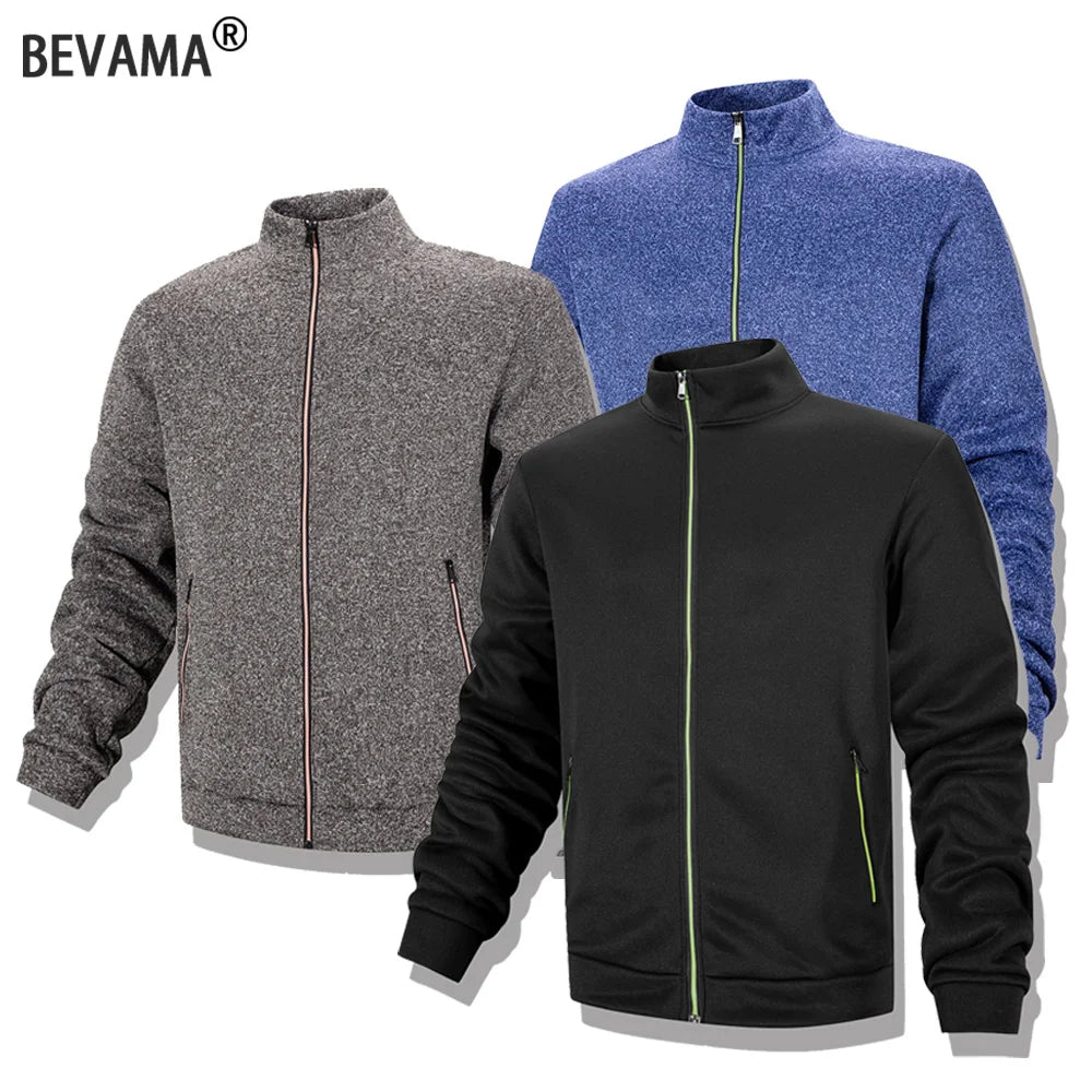 Men’s Full-Zip Stand Collar Sweatshirt Jacket – Autumn Winter Windproof Warm Coat