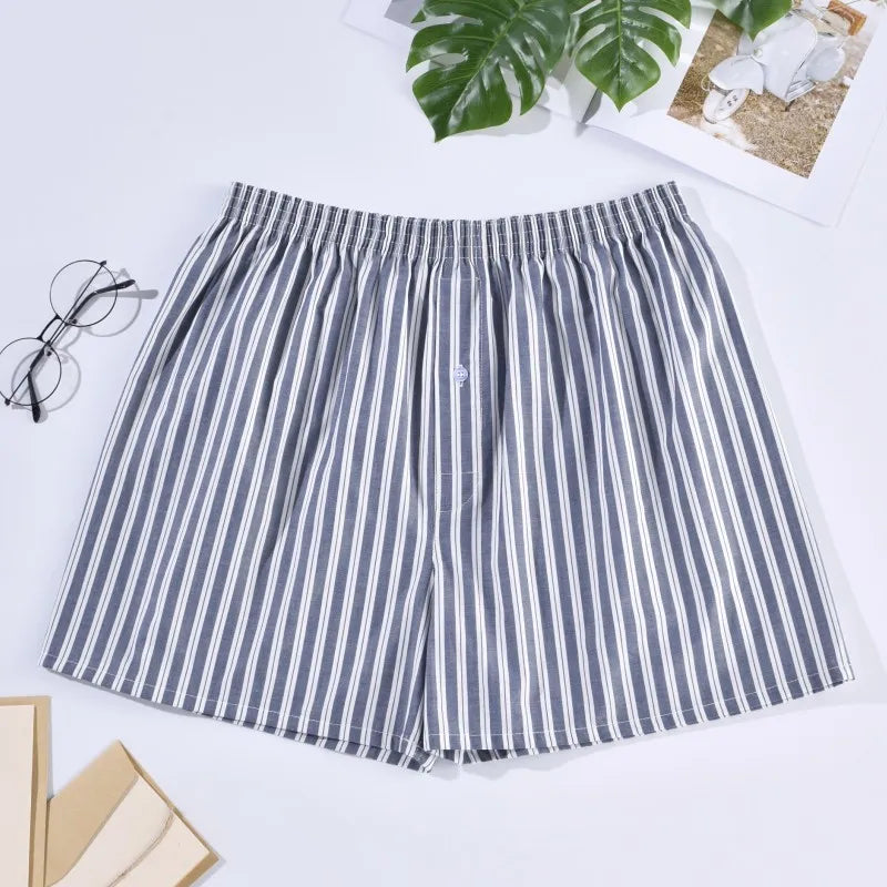 Men's Cotton Boxer Shorts | Casual Striped & Plaid Underpants | Loose Comfortable Homewear Sleepwear