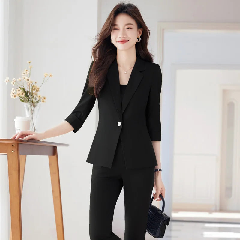 NAVIU Damen-Zweiteiler-Set für den Frühling: Blazer und Hose – Eleganter Business-Anzug