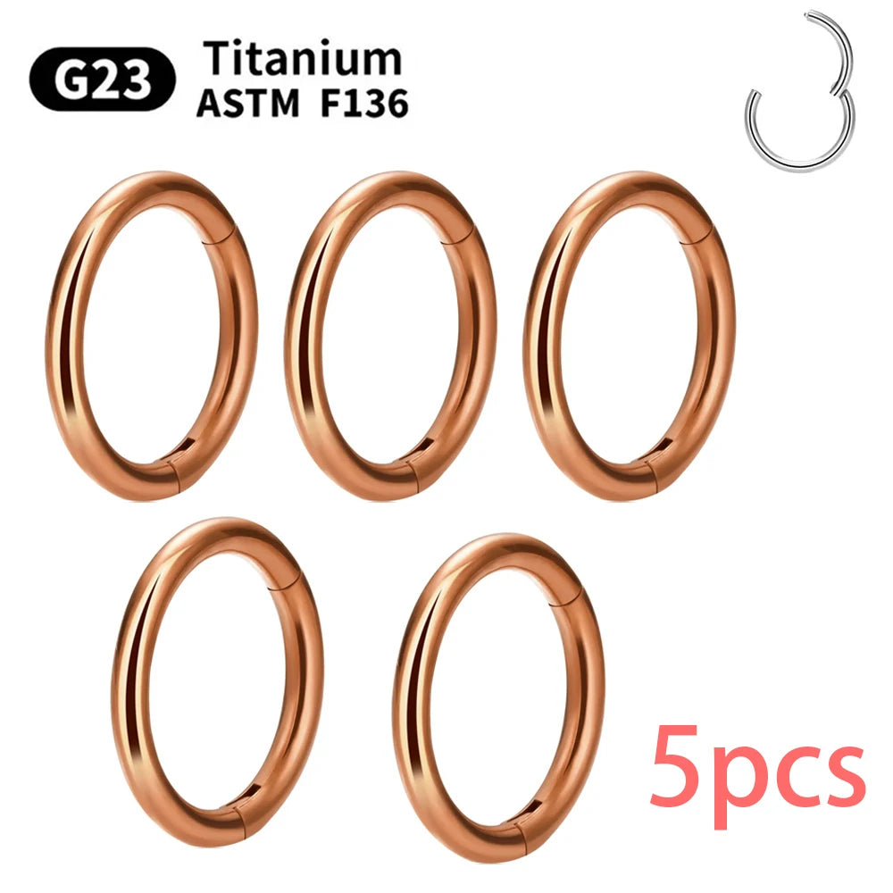 1/5Pcs Nose Rings & Lip Rings | G23 Titanium Piercing Jewelry for Women | Mixed Color Hoop Earrings & Body Clips Hinged