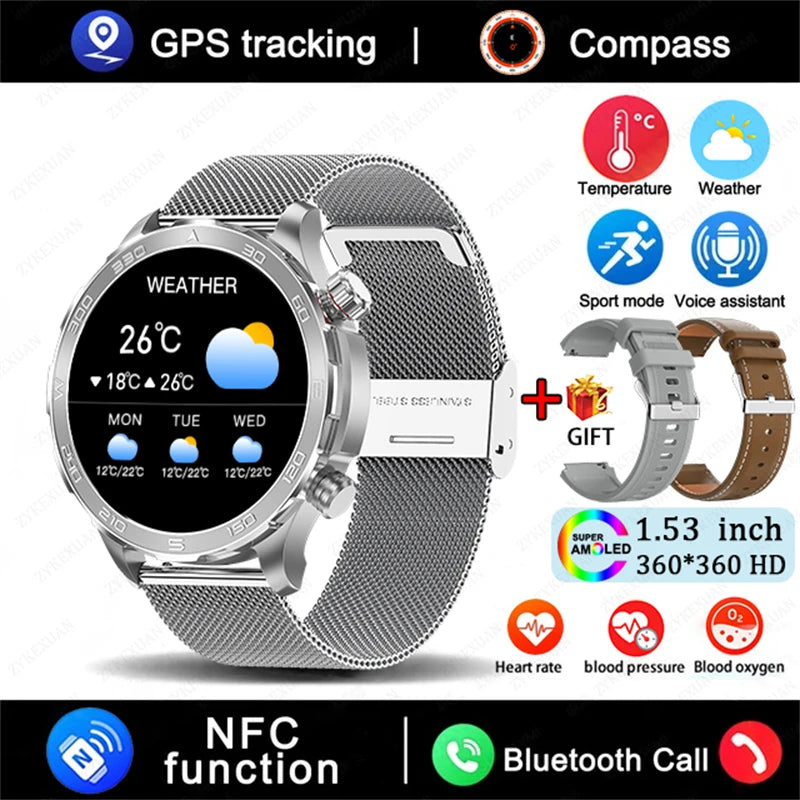 2025 New Bluetooth Call Smart Watch for Men – AMOLED HD Screen, Heart Rate, NFC, GPS, IP68 Waterproof Sports Watch
