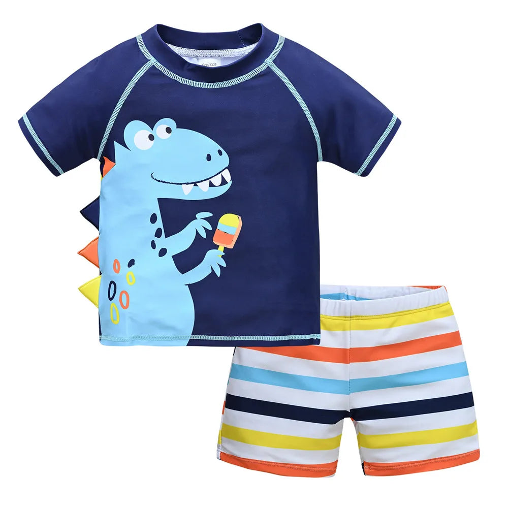 Boys 2 Piece Swimsuit Set Cool Print Kids Swimwear Beach Surfing Shorts