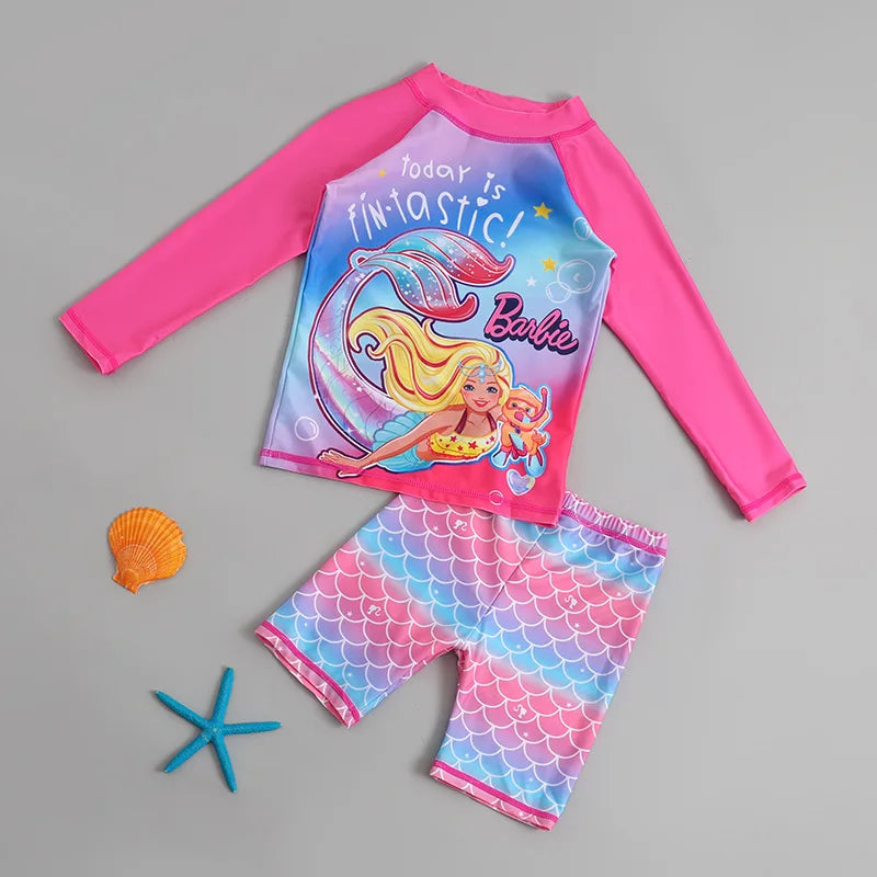 Kids Cartoon Long Sleeve Swimsuit Set Sun Protection Boys Girls Beachwear
