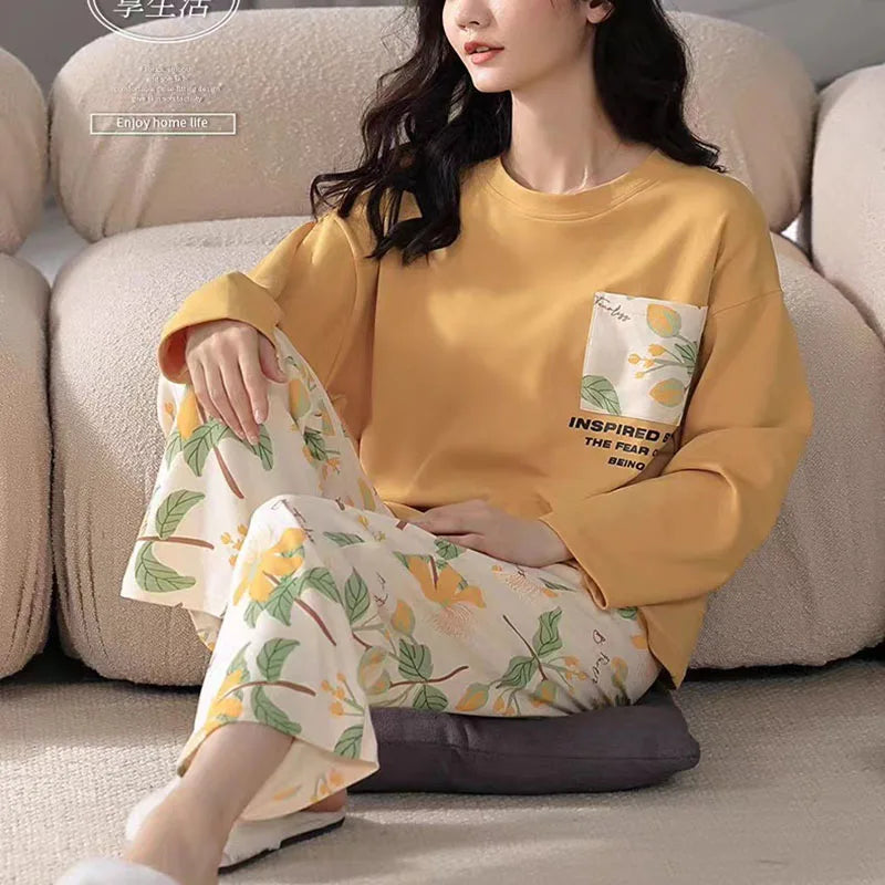 Plus Size Women's Pajama Set | Long Sleeve Top & Trousers | Autumn & Winter Cute Cartoon Bear Two-Piece Sleepwear
