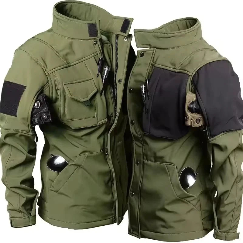Men’s Waterproof Shark Skin Tactical Fleece Soft-Shell Jacket + Windproof Warm Cargo Pants (2-Piece Set)