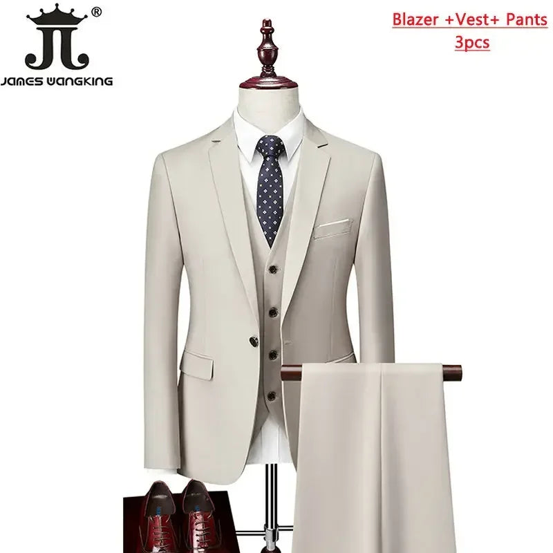 M-6XL 15 Colors Men's 3-Piece Formal Suit – Jacket, Vest & Pants for Business, Groom & Wedding