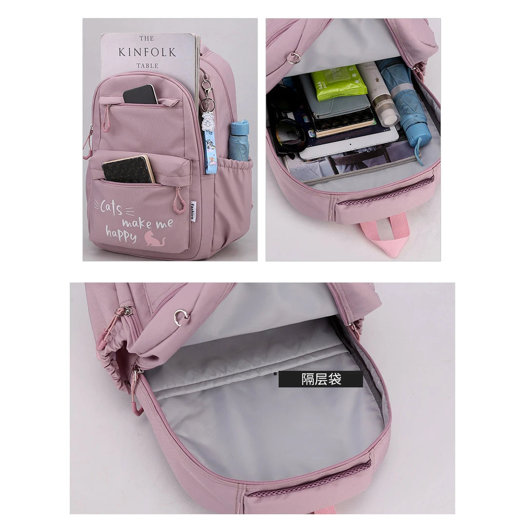 حقيبة ظهر مدرسية للبنات - حقيبة كتب خفيفة الوزن وردية اللون للأطفال والمراهقات والنساء، حقيبة متينة للمرحلة الابتدائية والمتوسطة والثانوية