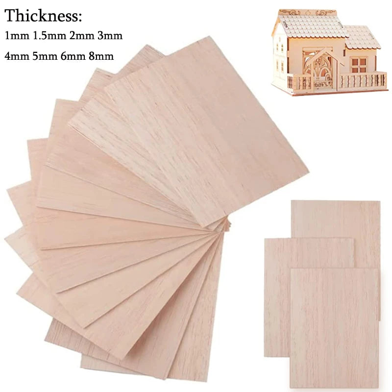5/10pcs Balsa Wood Sheets – 100/200/300mm Long, 100mm Wide, 1–8mm Thick for DIY Crafts & Wood Projects
