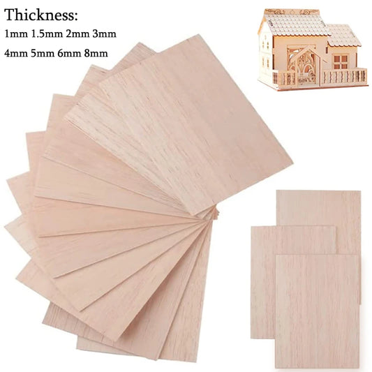 5/10pcs Balsa Wood Sheets – 100/200/300mm Long, 100mm Wide, 1–8mm Thick for DIY Crafts & Wood Projects