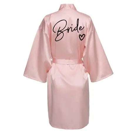 Bridesmaid Satin Robe | Wedding Party Kimono Pajamas with Black Lettering Team Bride Bathrobe