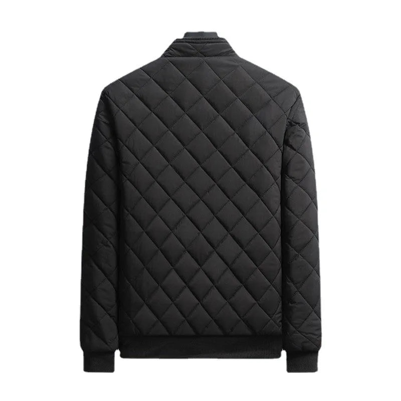 Men’s Autumn Winter Bomber Jacket – Diamond Pattern Fleece-Lined Slim Fit Coat