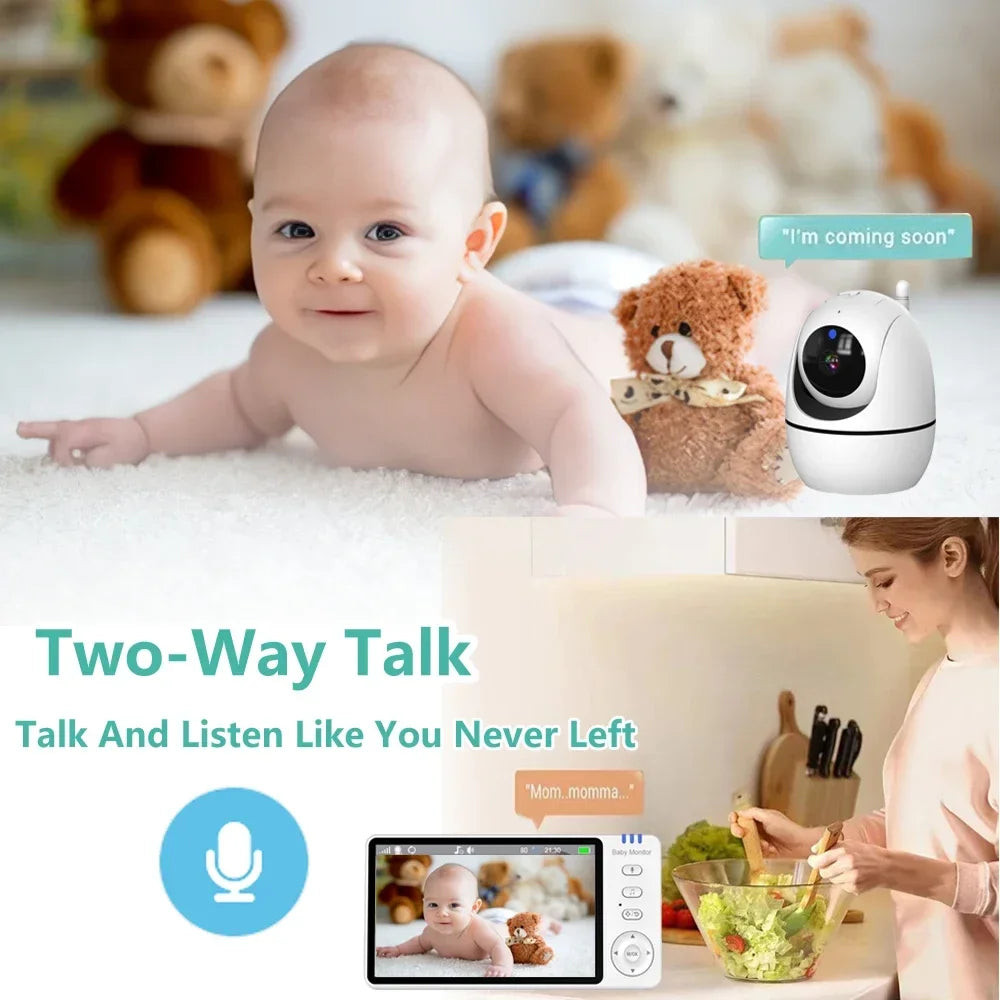 5-Inch Video Baby Monitor with Camera – PTZ Zoom, Two-Way Audio, Temperature Sensor, Lullabies & Security Surveillance