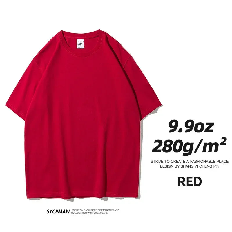 Men’s Oversized Heavyweight T-Shirt – 9.9oz 280gsm Cotton Short Sleeve Tee, Solid Color Trendy Casual