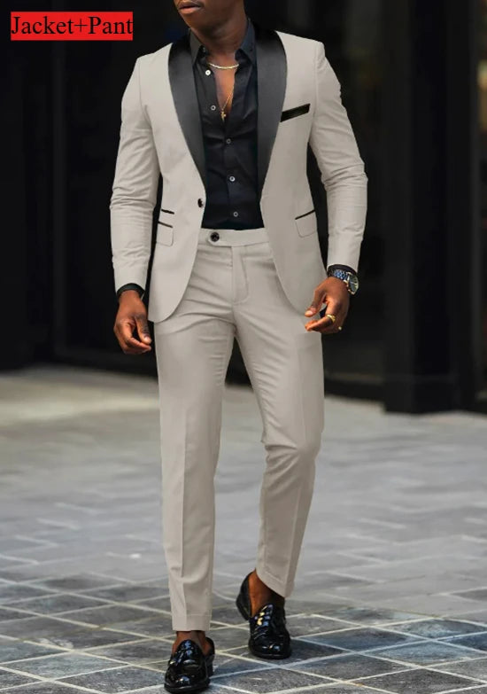 Men's Formal Slim Fit Tuxedo Suit – Luxury Groom & Prom Wedding Outfit