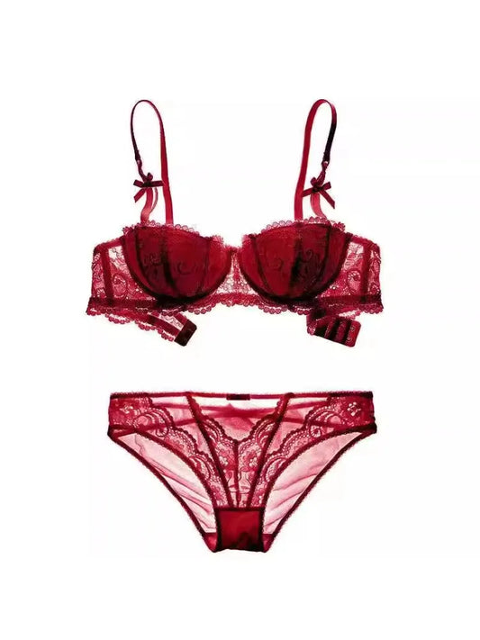 French Lace Half-Cup Bra – Ultra-Thin Kawaii Push Up Lingerie, Japanese Style Minimalist Design for Women