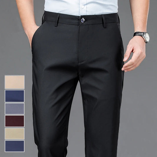 Men's Stretch Solid Black Trousers – Smart Casual Office & Quick Dry Suit Pants