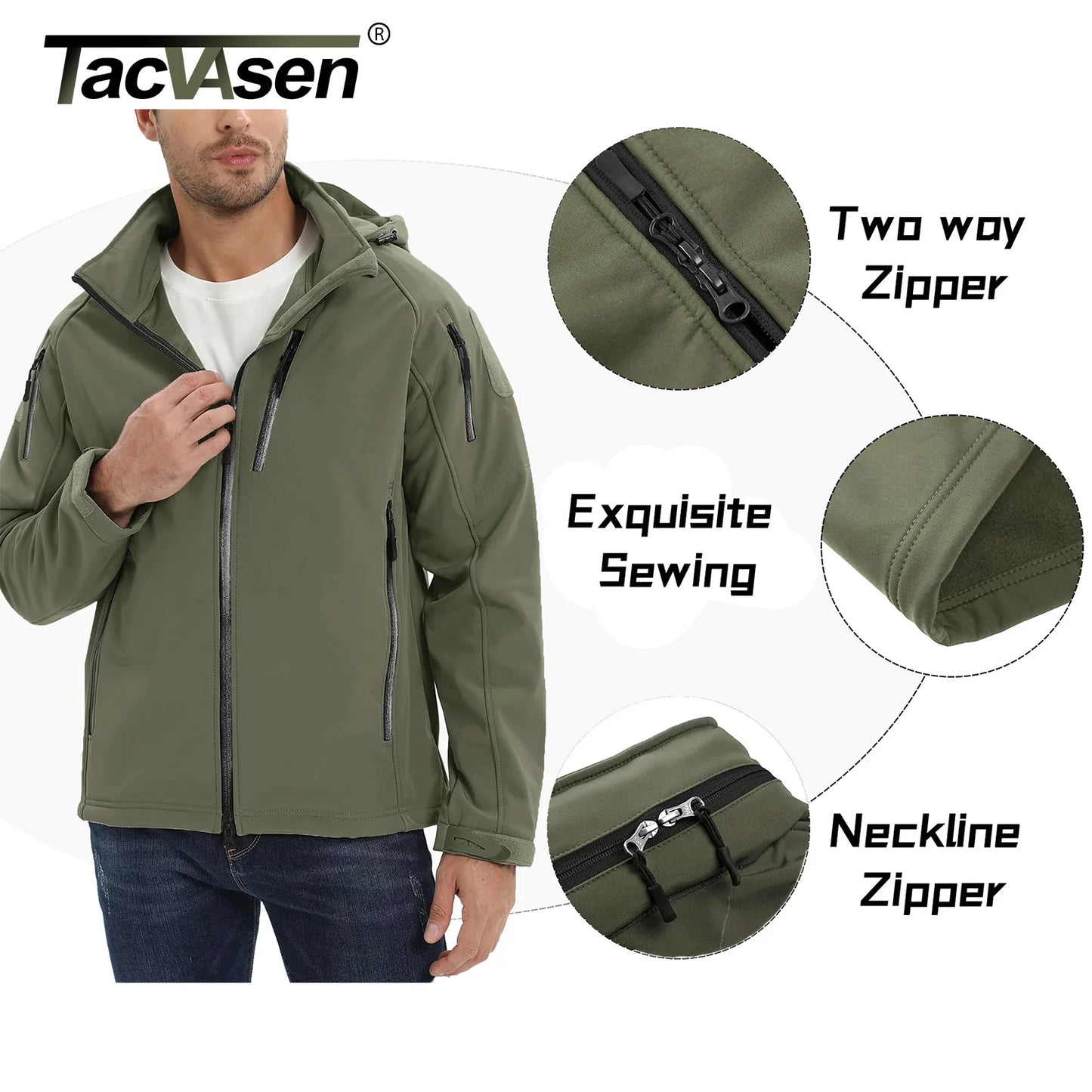 TACVASEN Men’s Winter Windproof Fleece Jacket – Waterproof Softshell Hooded Coat for Hiking & Work
