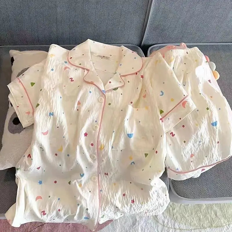 Polka Dot Women's Pajama Set | Cotton Sleepwear Top & Shorts | Casual Comfortable 2-Piece Home Outfit