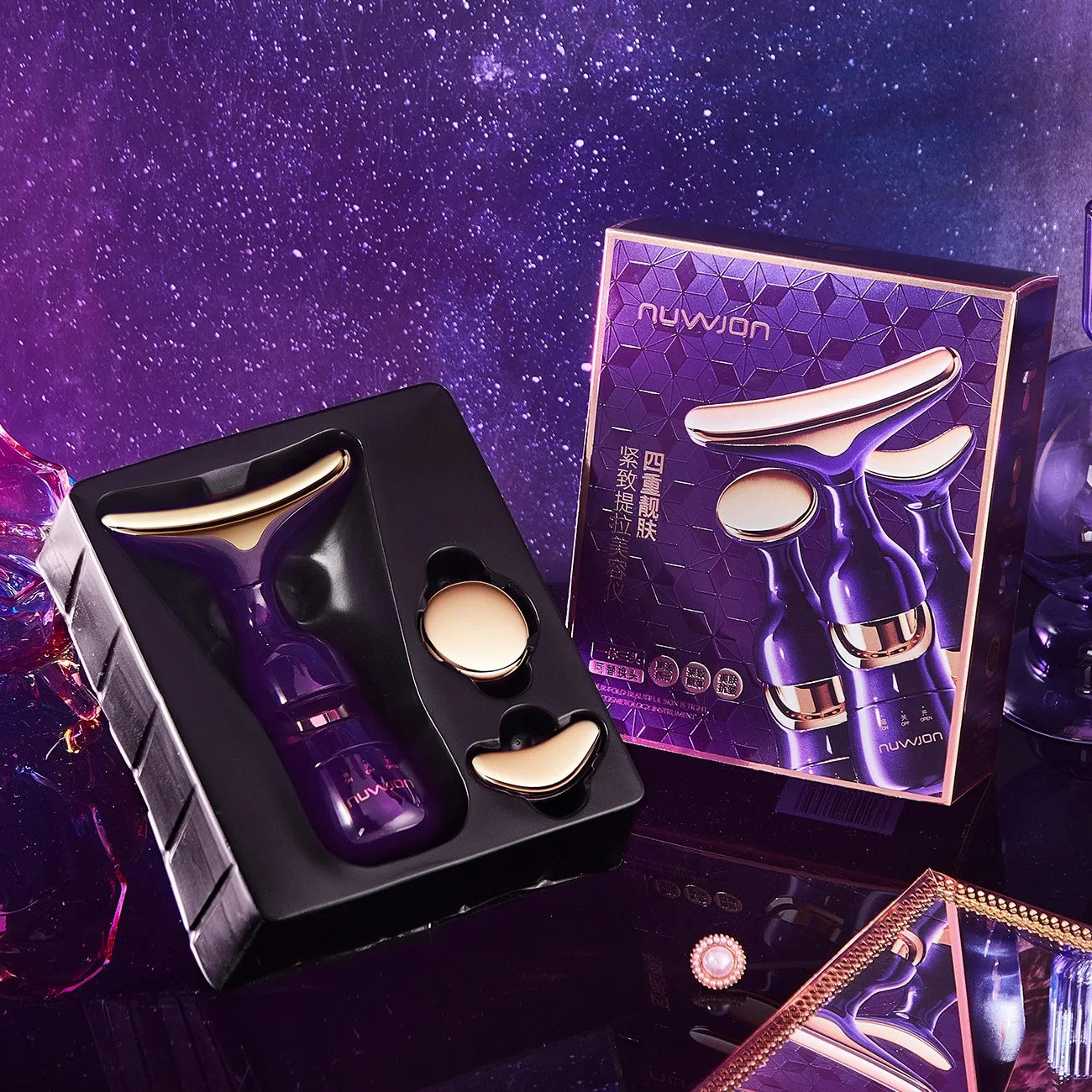 جهاز شد الوجه 3 في 1 - جهاز تدليك EMS للوجه والرقبة والعينين لشد البشرة وإزالة التجاعيد والعناية بمكافحة الشيخوخة