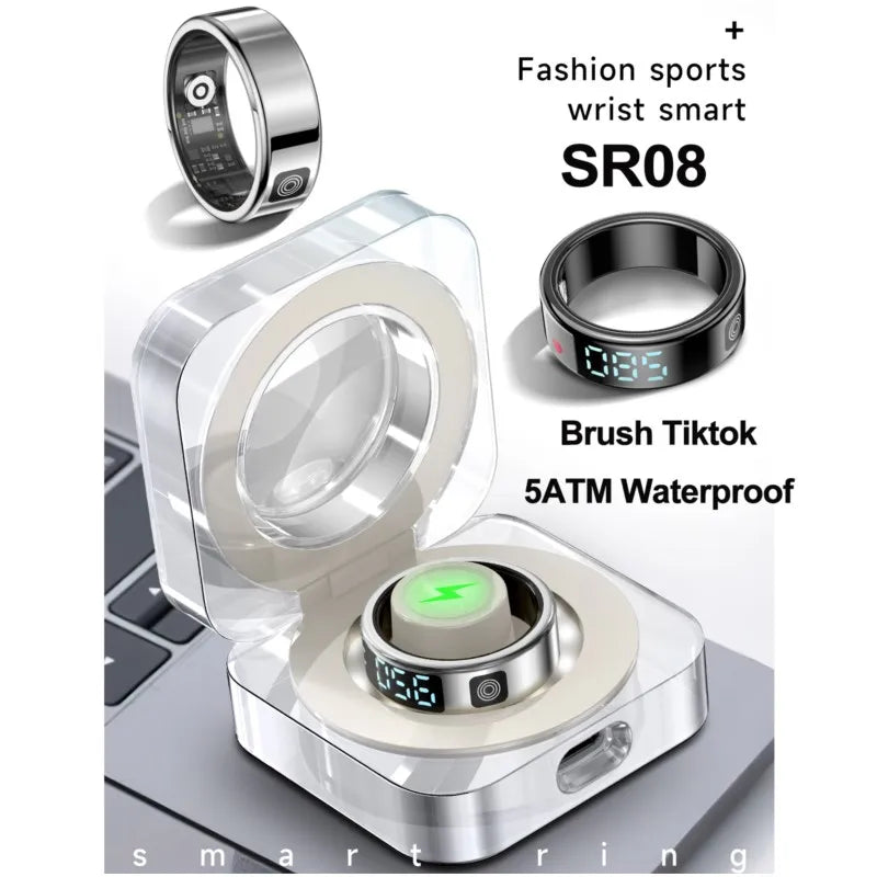 2025 SR08 Smart Ring – LED Display, Heart Rate & Blood Oxygen Monitor, 5ATM Waterproof, Multi-Sport Modes for Men & Women