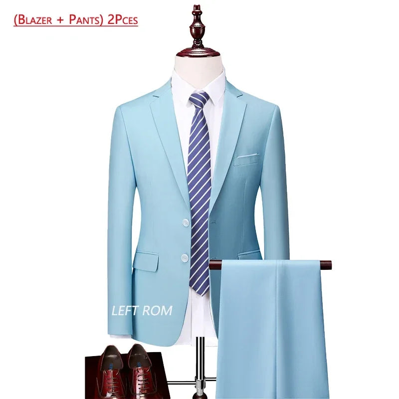 14 Color M-6XL Men's 3-Piece Formal Suit – Jacket, Vest & Pants for Business, Groom & Wedding