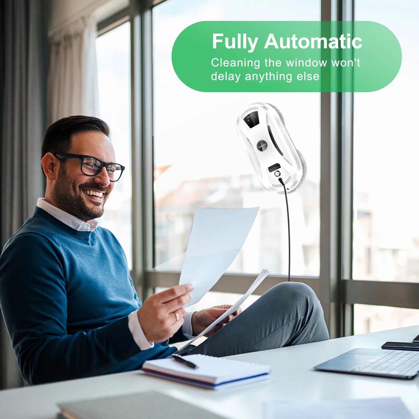 Ultra Thin Robot Vacuum & Window Cleaning Robot – Electric Glass Cleaner with Remote Control for Home