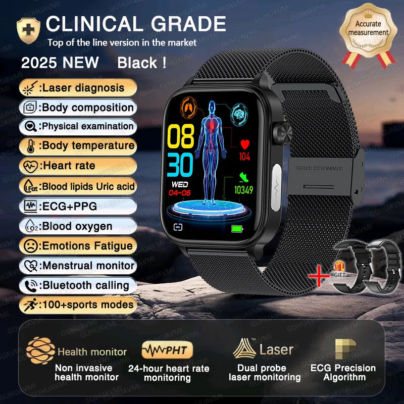 2025 New ECG + PPG AI Health Smart Watch for Men & Women – Blood Lipid, BP, Uric Acid, Heart Rate Tracker for Xiaomi