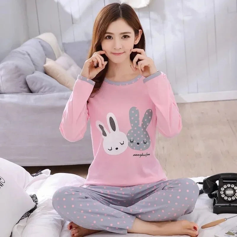 Autumn Women's 2-Piece Pajama Set | Thin Long Sleeve Top & Bottom | Lovely Round Neck Home Sleepwear 2025