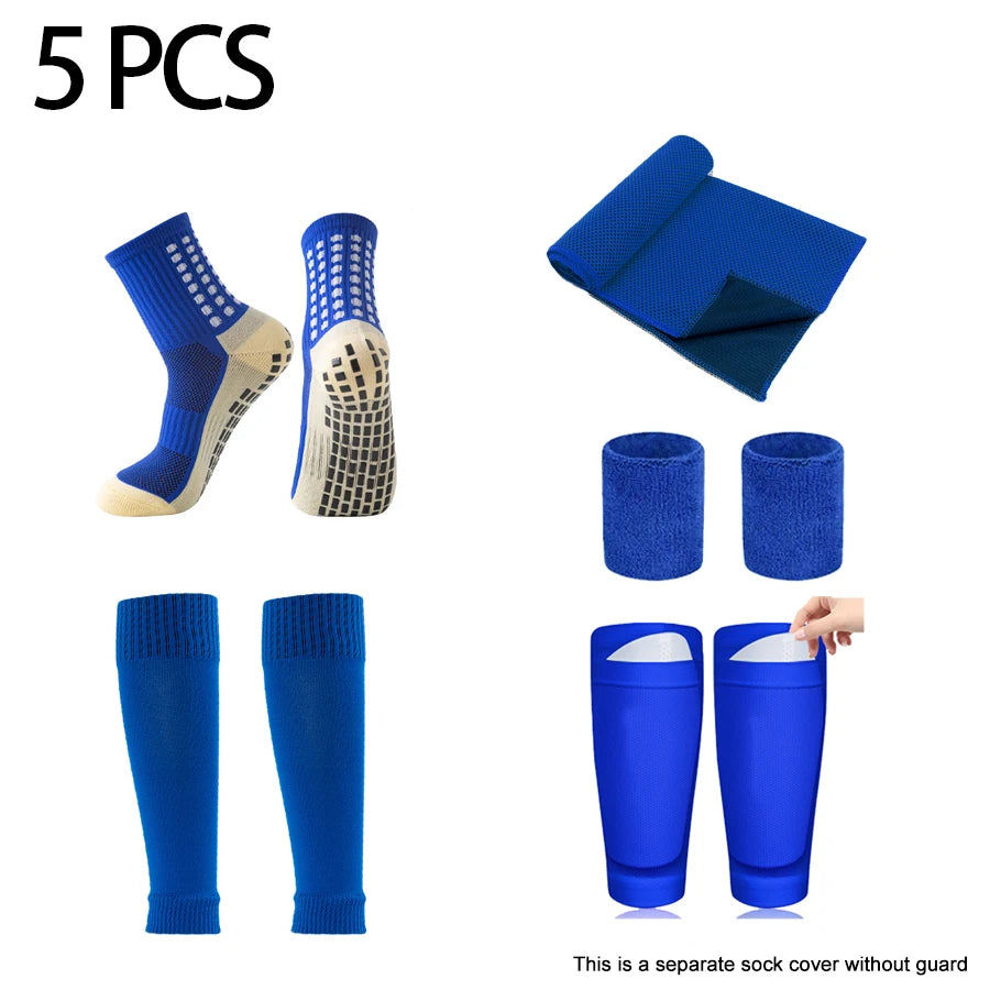 5-Piece Soccer Equipment Set | Sports Socks, Shin Guards, Sock Covers, Wrist Bracer & Towel