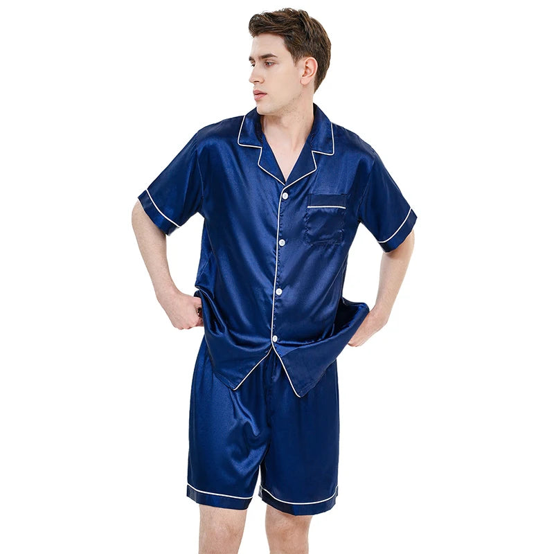 Men's Summer Ice Silk Pajama Set | Short Sleeve Thin Casual Cardigan & Shorts | Comfortable Homewear