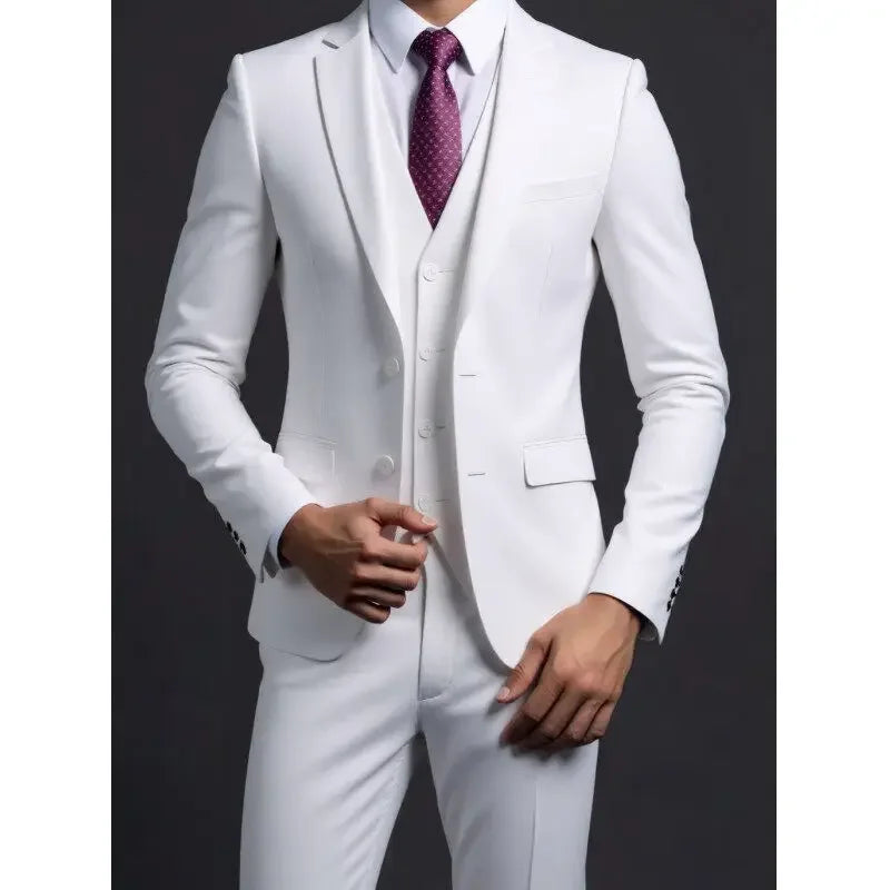 Men's 3-Piece Gentleman Suit – British Style Solid-Color Business & Wedding Outfit