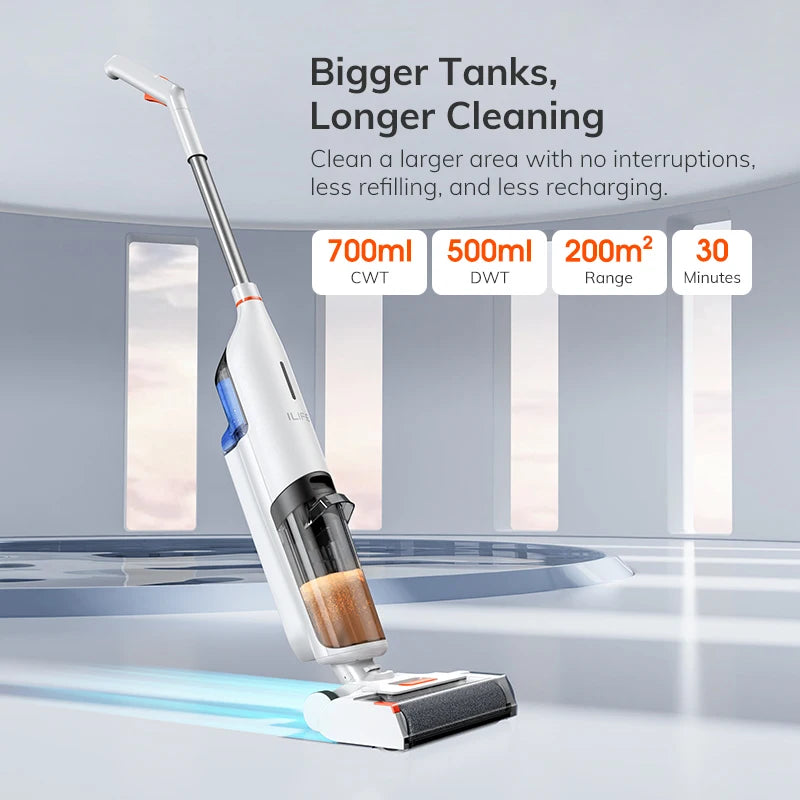 ILIFE W90 Cordless Wet & Dry Smart Mop – 5500Pa Suction, 1-Min Self Cleaning, Large Dual Water Tank