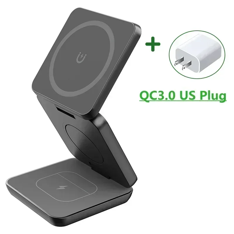 3-in-1 Foldable Magnetic Wireless Charger Stand – Fast Charging Dock for iPhone 13/14/15/16 Pro Max, Apple Watch & AirPods
