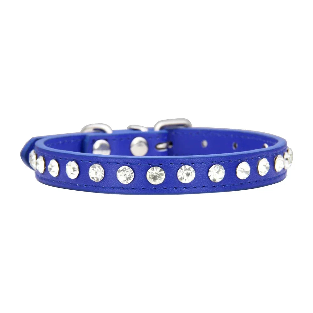 Collar de perro personalizado con diamantes de imitación: cuero sintético ajustable en 16 colores para perros pequeños y chihuahuas.