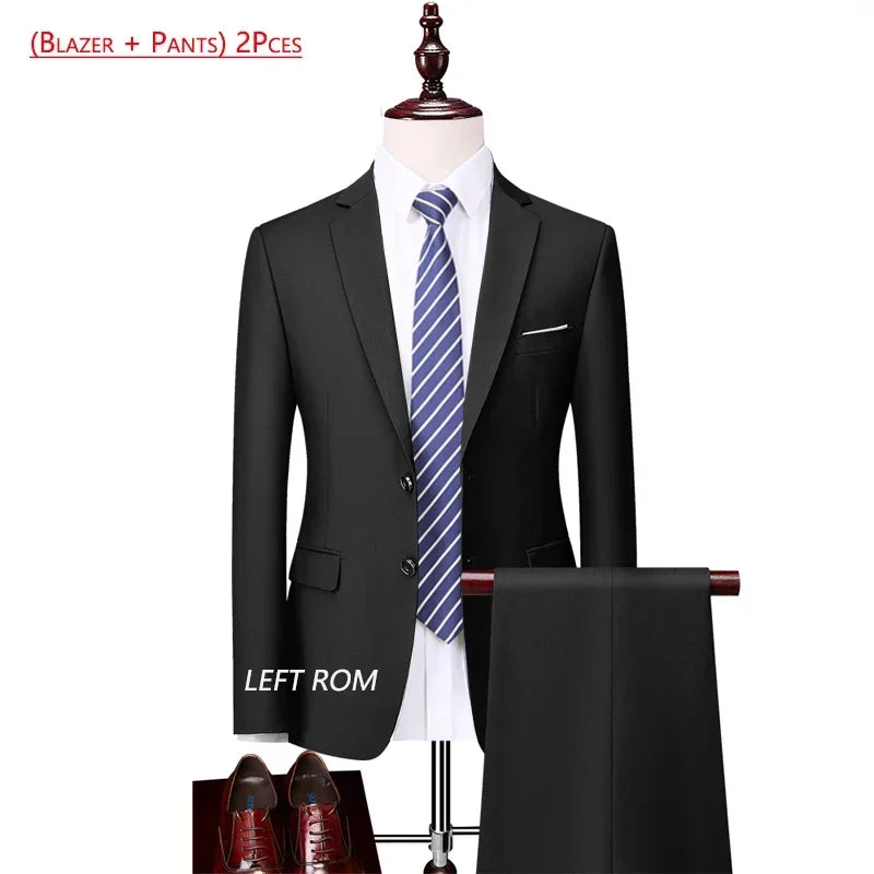 14 Color M-6XL Men's 3-Piece Formal Suit – Jacket, Vest & Pants for Business, Groom & Wedding
