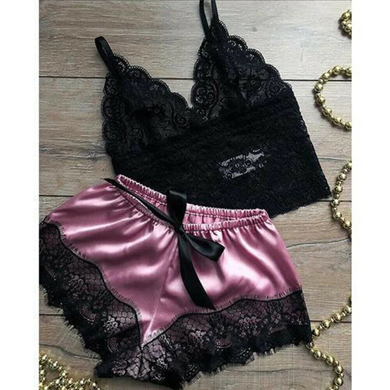 1 Set Women's Lace Sleepwear Lingerie Tops Shorts Babydoll Pajamas Nightwear S/M/L/XL/2XL New Color