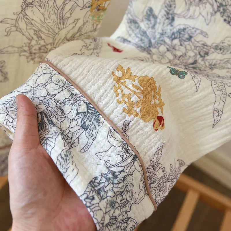 100% Cotton Gauze Women's Pajama Set | Ink Painting Print 2-Piece Sleepwear | Comfortable Nightwear & Home Loungewear