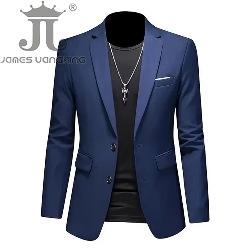 Men's High-End Solid Color Blazer – Casual Business & Groom Wedding Suit Jacket