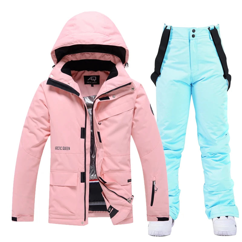 Men & Women Snow Suit Set – Waterproof Windproof Ski Jacket & Ski Pants, Pure Color Winter Snowboard Clothing (-30°C)