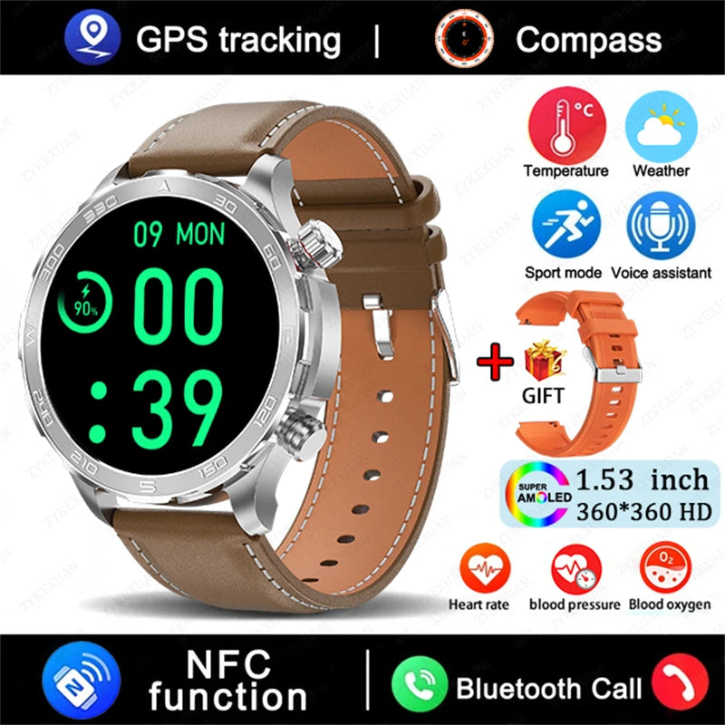 2025 New Bluetooth Call Smart Watch for Men – AMOLED HD Screen, Heart Rate, NFC, GPS, IP68 Waterproof Sports Watch