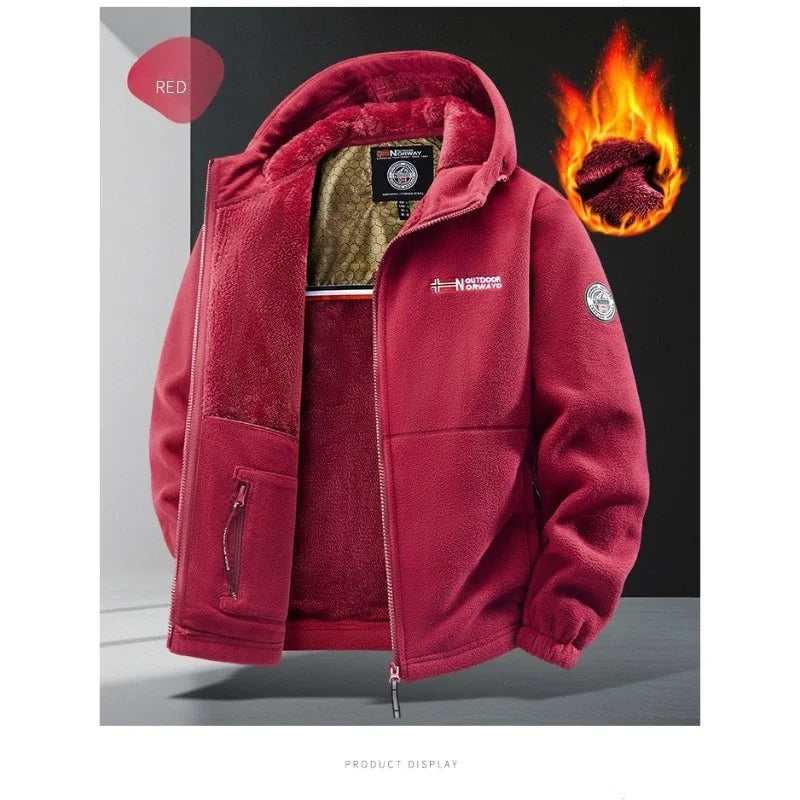 Men’s Autumn Winter Graphenewarm Fleece Jacket – Hooded Outdoor Hiking Sports Coat