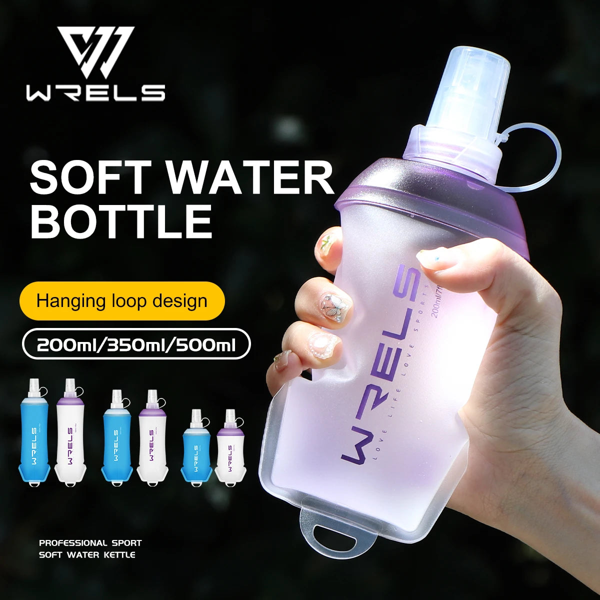 WRELS Soft Folding Water Bottle – BPA-Free TPU Flask for Camping, Running & Cycling