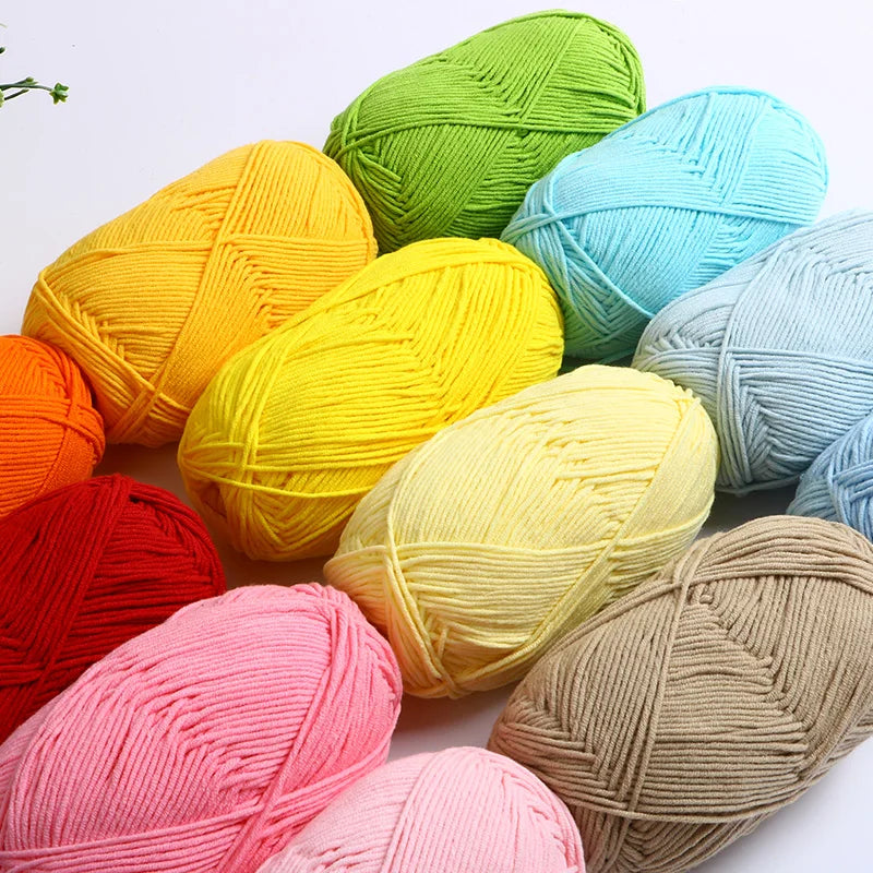 40–50g 4-Ply Milk Cotton Yarn (80%) – Dyed Knitting & Crochet Yarn for Sweaters, Hats, Dolls & Crafts
