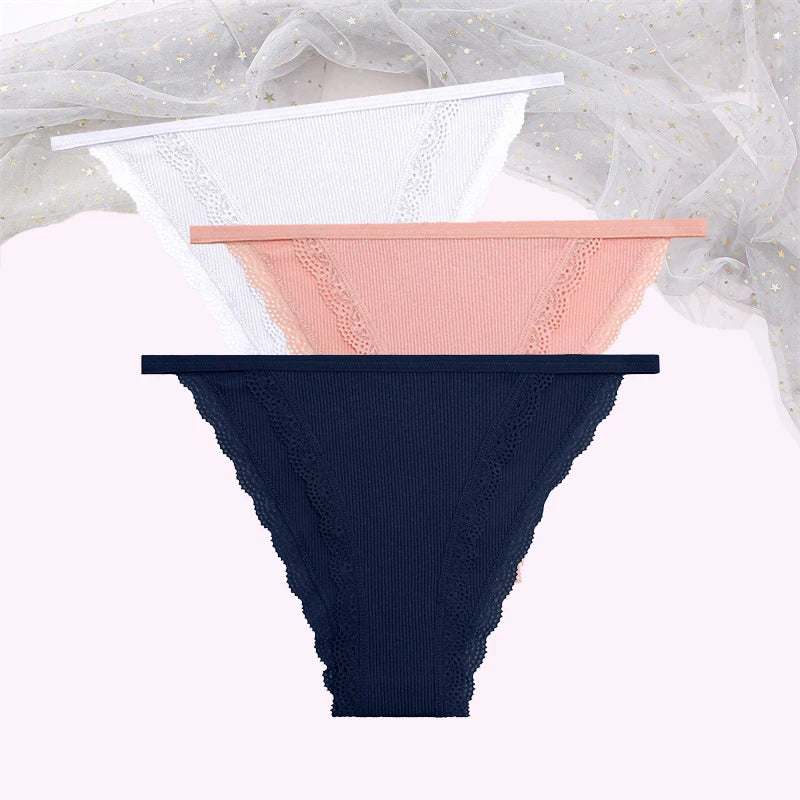 FINETOO Women's Cotton Lace Panties 3PCS Set S-XL Comfortable Soft Underwear Intimates