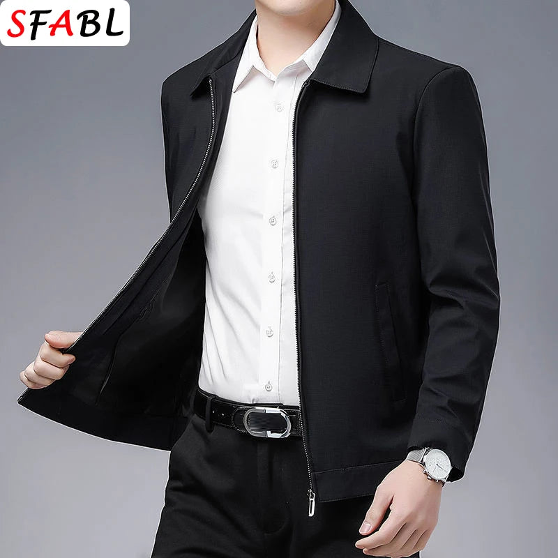 Men’s Solid Luxury Business Jacket – Casual Zipper Blazer Coat for Spring & Autumn (Up to 3XL)