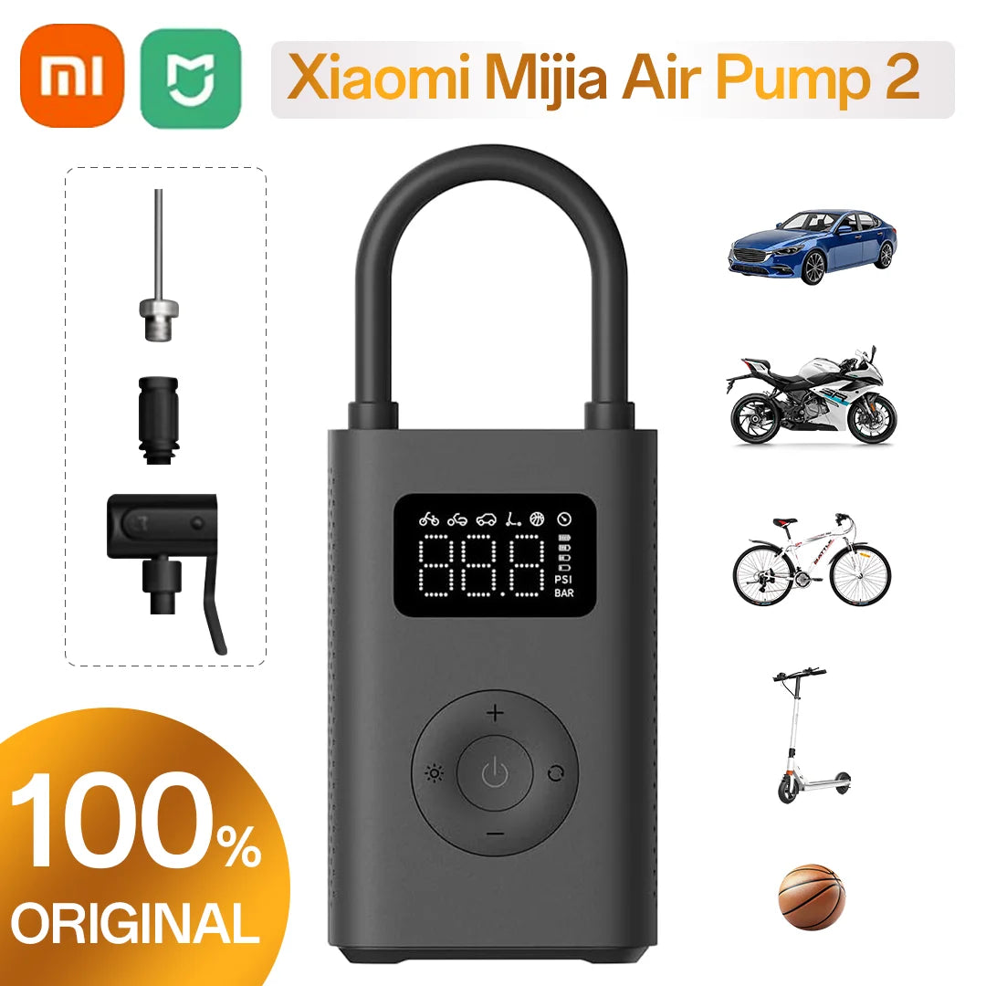 Xiaomi Mijia Air Pump 2 – Portable Car & Bicycle Inflator with Tire Pressure Detection, 150PSI, 2000mAh Rechargeable & PreSet Function